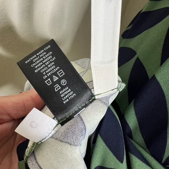 Ann Taylor Wrap Dress 2 Jersey Knit Green Navy Work Vneck Office Knee Length New - Picture 10 of 10